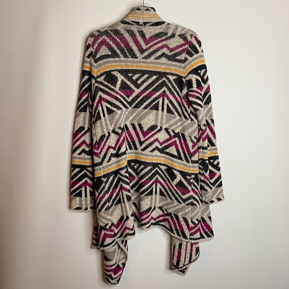 Lucky Brand Geometric Design Soft Warm Cozy Chunky Open Front Cardigan Small - Picture 2 of 11